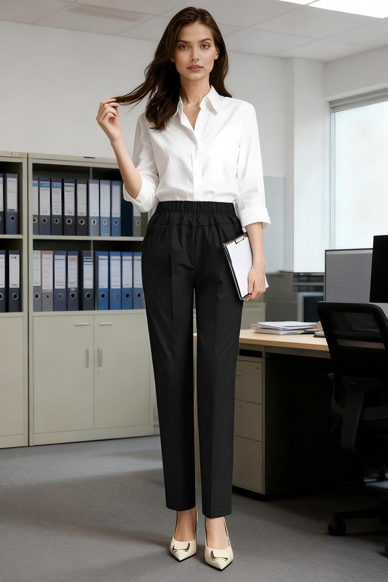 Soojun Womens Summer Elastic Waist Comfy Stretch Pull On Pants, Black, X-Large - Image 4